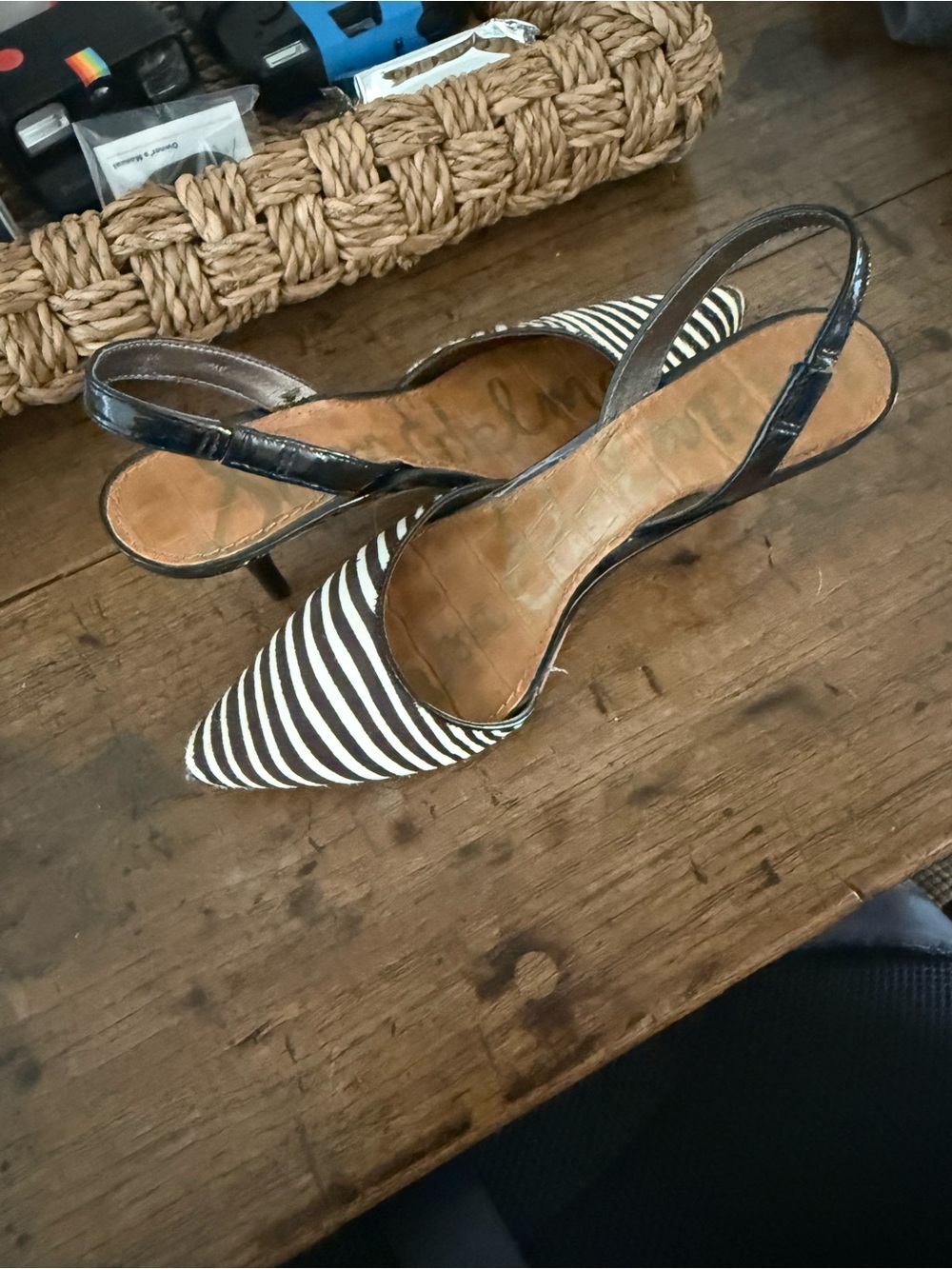 Sam Edelman Black & White Striped Slingback Pumps